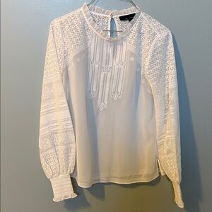 White House Black Market White Embroidered Blouse